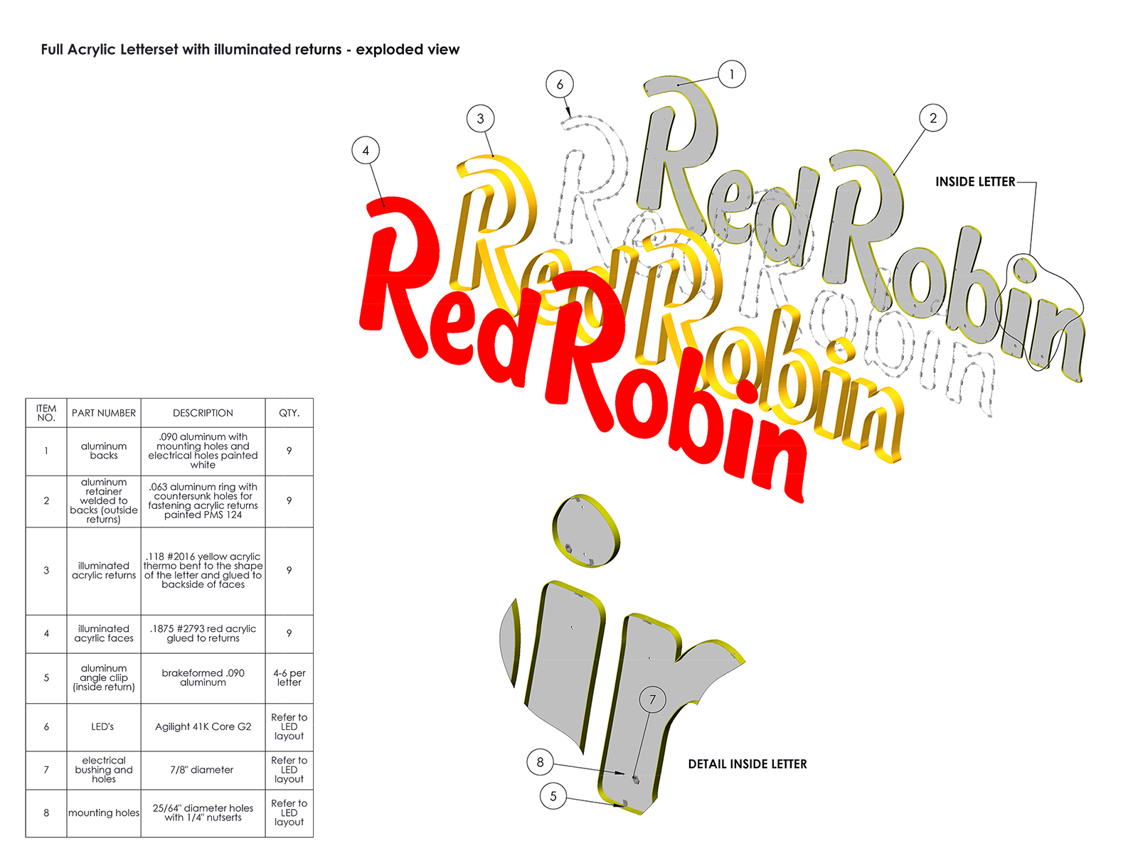 Red Robin acrylic sign design schematics