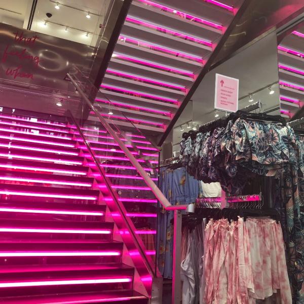 Lighted stairs at Charlotte Russe retail store